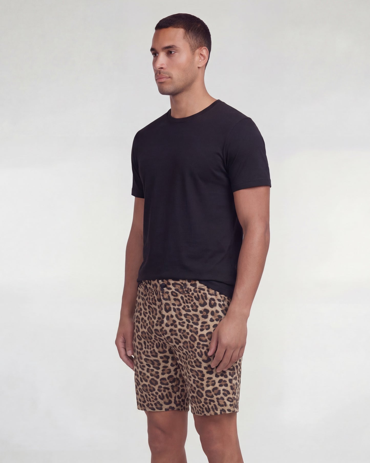 EDWARD LEOPARD BROWN MENS FLAT FRONT SHORT