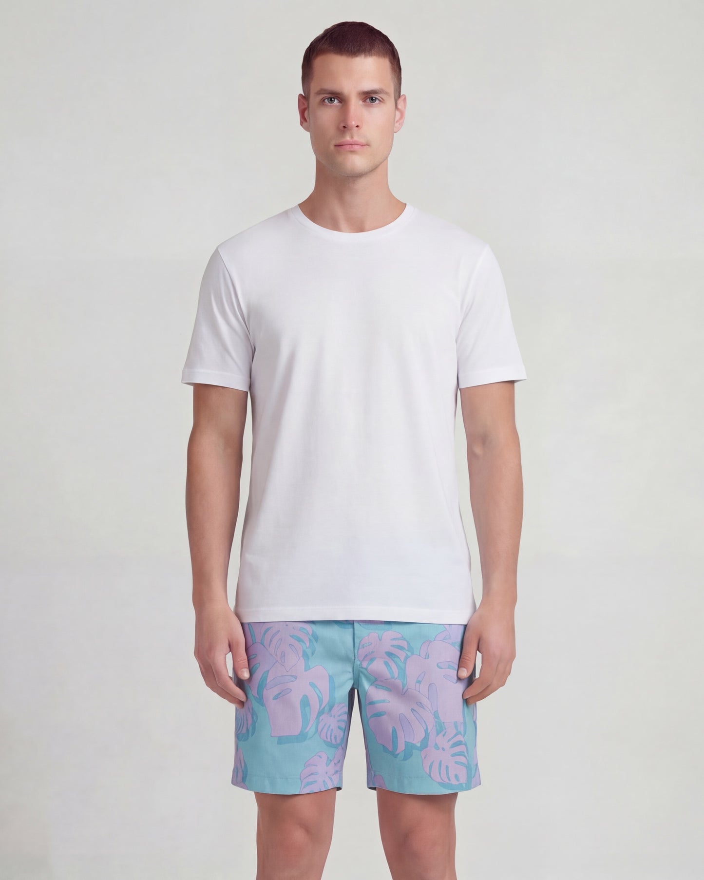 EDWARD MONSTERA FLORAL TEAL MENS FLAT FRONT SHORT