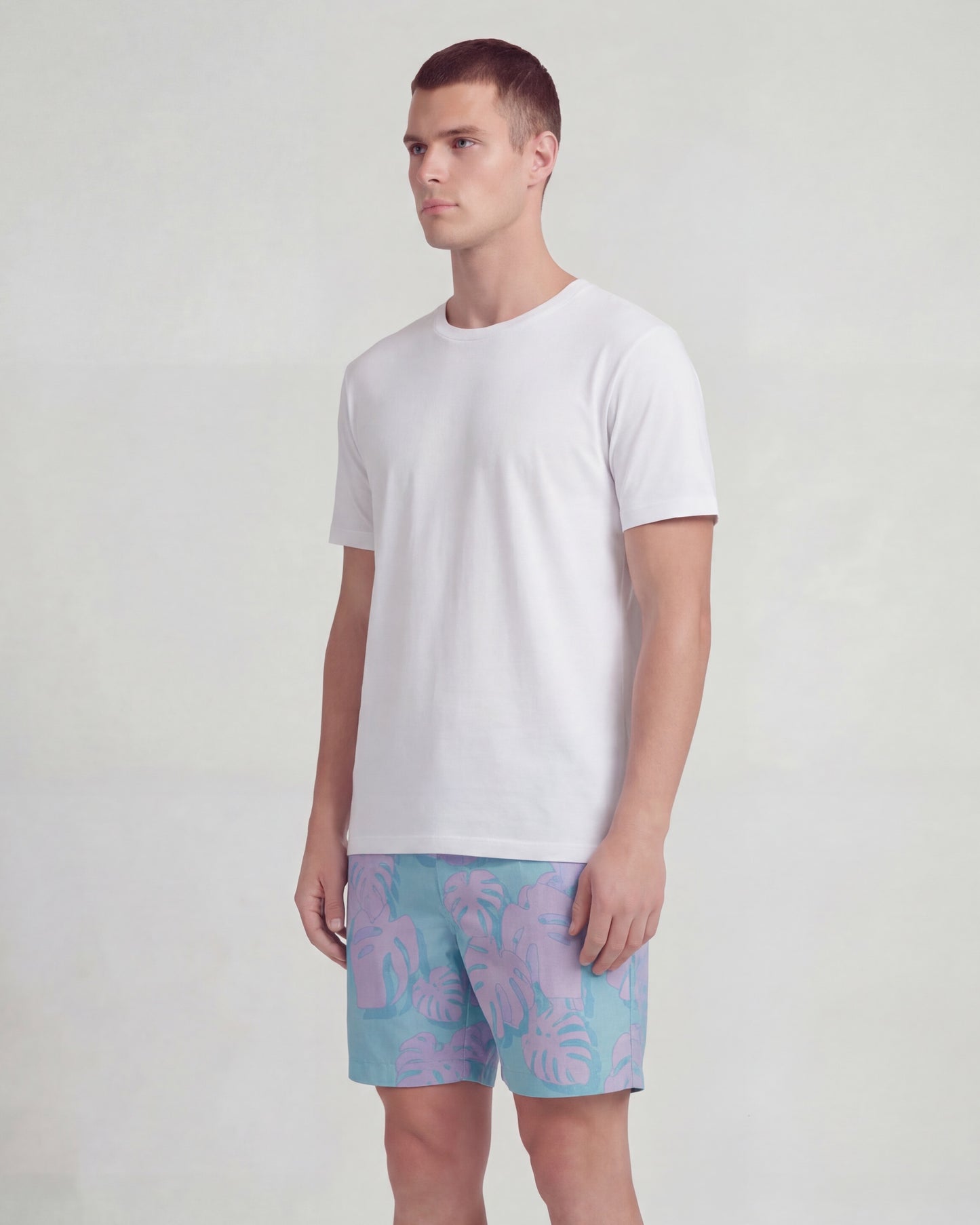 EDWARD MONSTERA FLORAL TEAL MENS FLAT FRONT SHORT