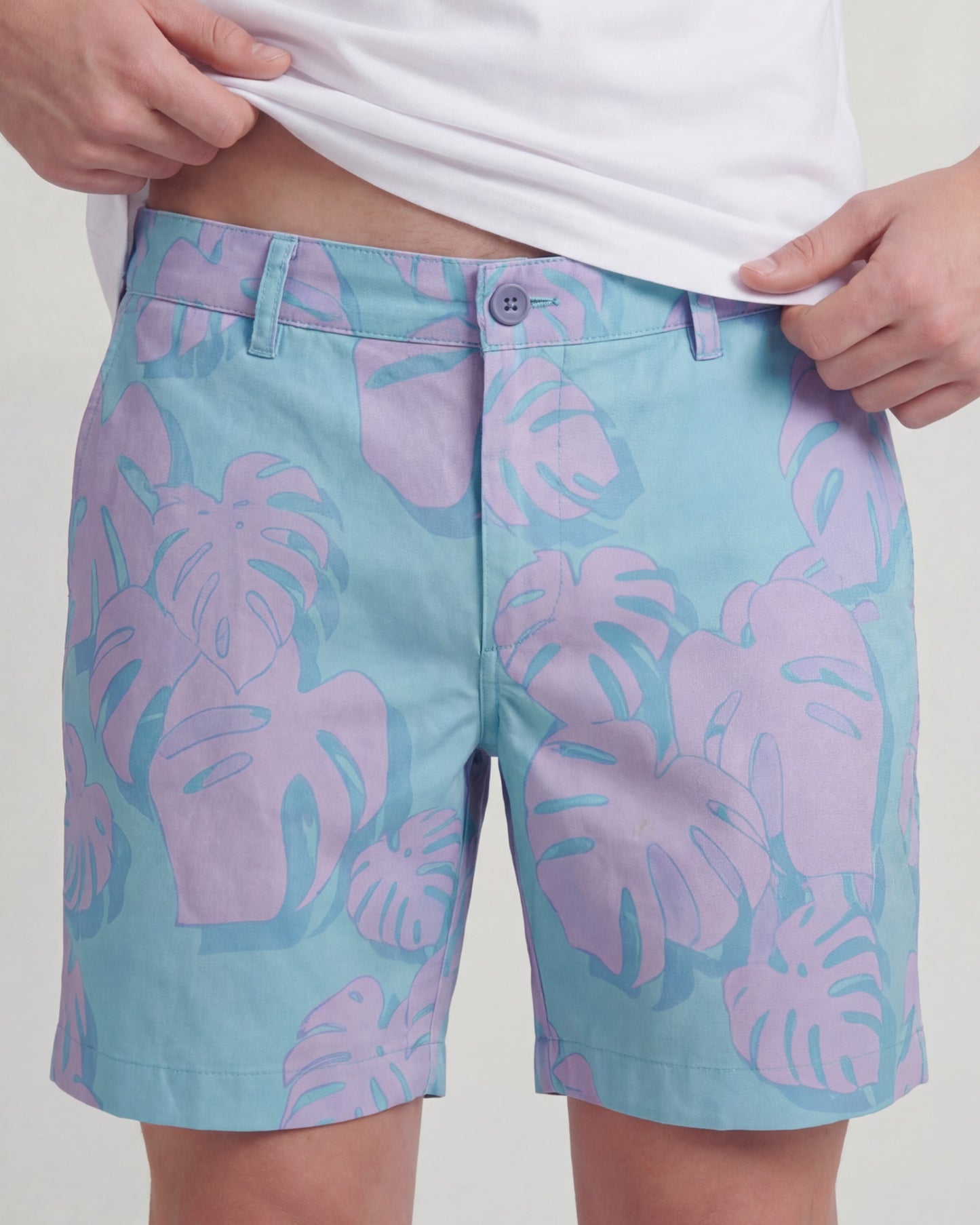 EDWARD MONSTERA FLORAL TEAL MENS FLAT FRONT SHORT