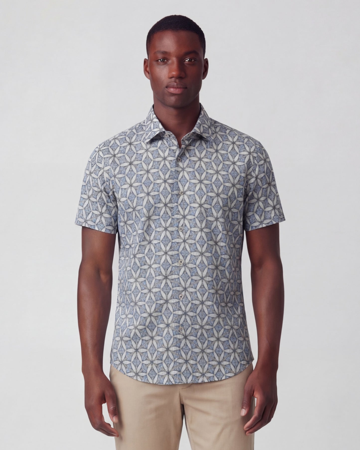 GEORGE TRIBAL NATURAL MENS PRINTED BUTTON UP SHIRT