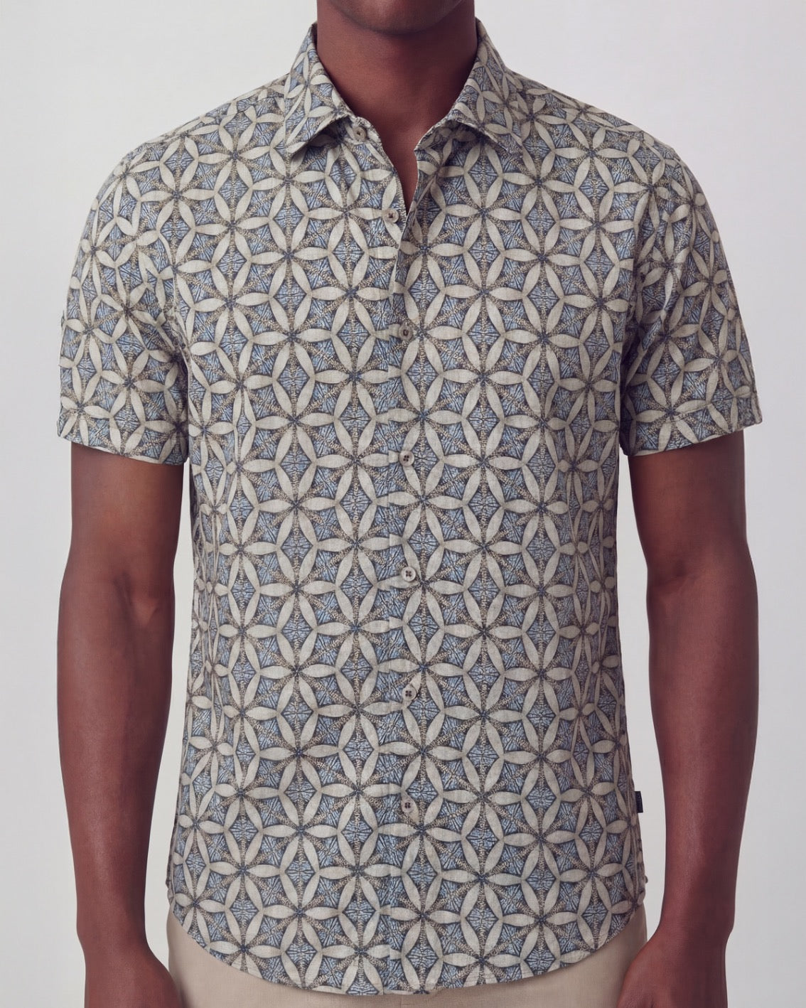 GEORGE TRIBAL NATURAL MENS PRINTED BUTTON UP SHIRT