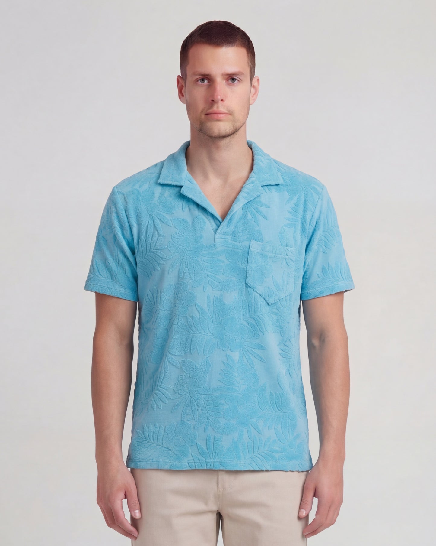 JOHNNY FARM FLORAL TOWEL POLO SHIRT - TEAL