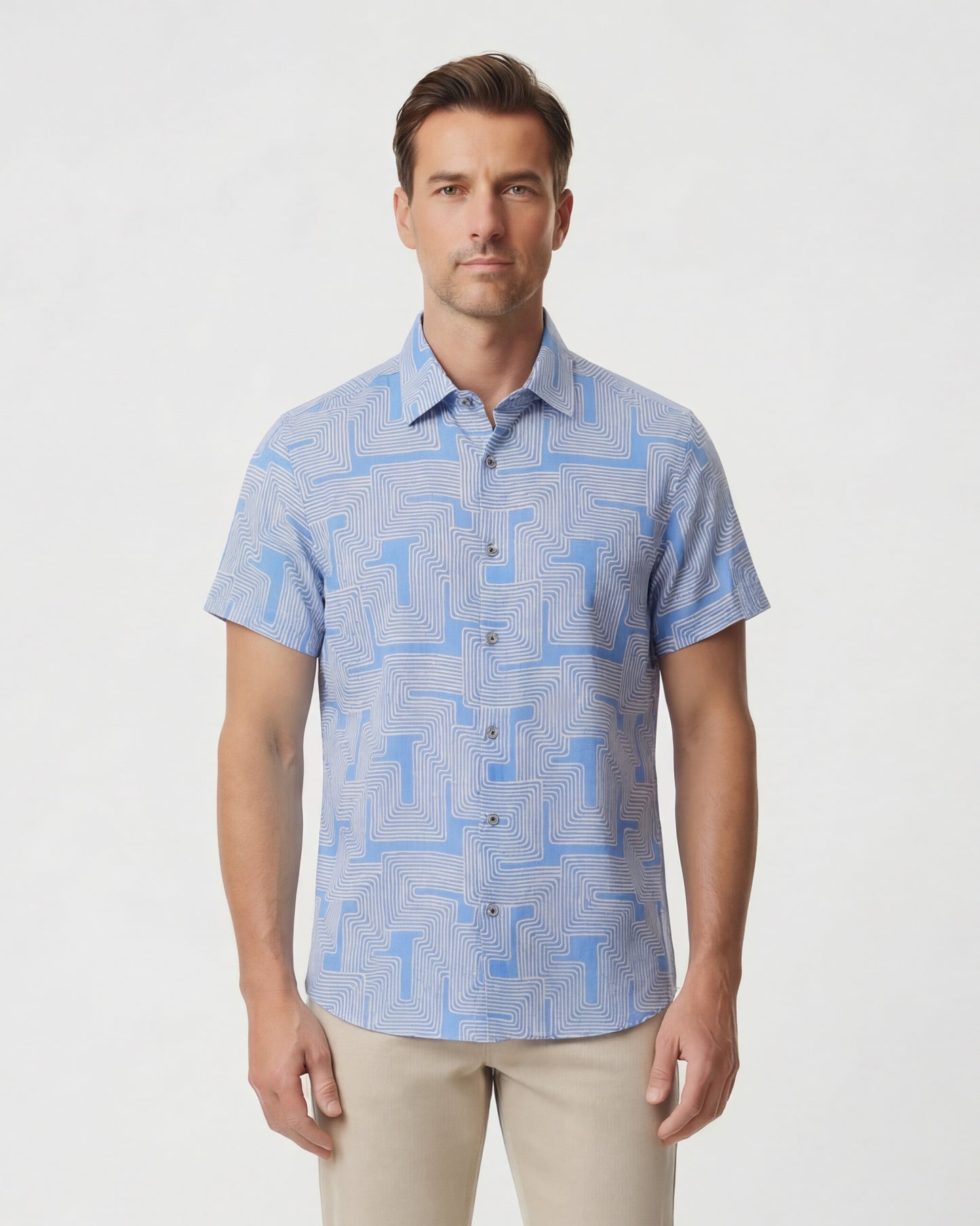 LANDON INTER TWINE BLUE MENS LINEN BUTTON-UP SHIRT