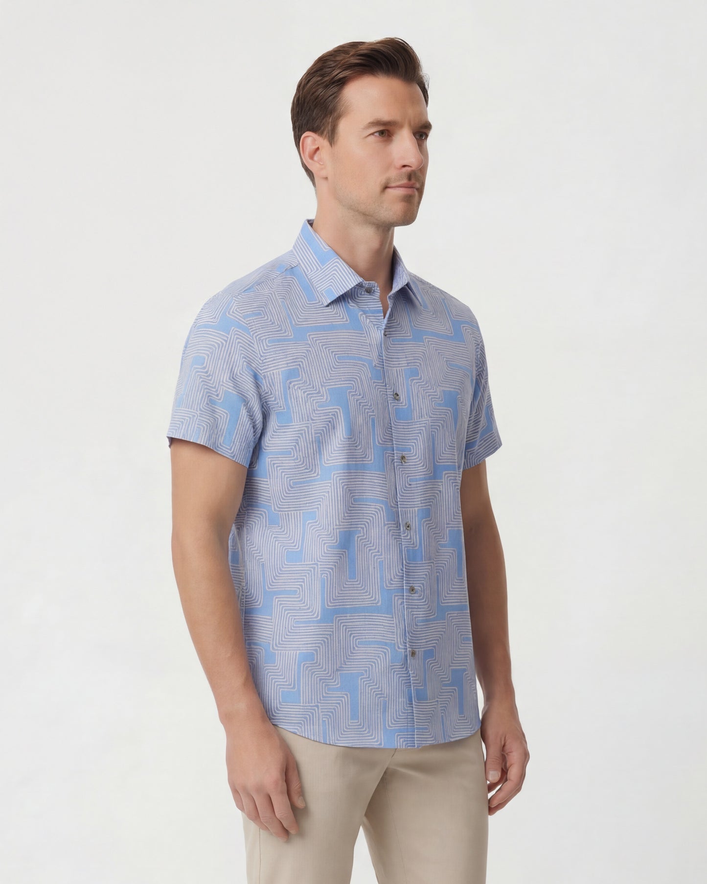 LANDON INTER TWINE BLUE MENS LINEN BUTTON-UP SHIRT