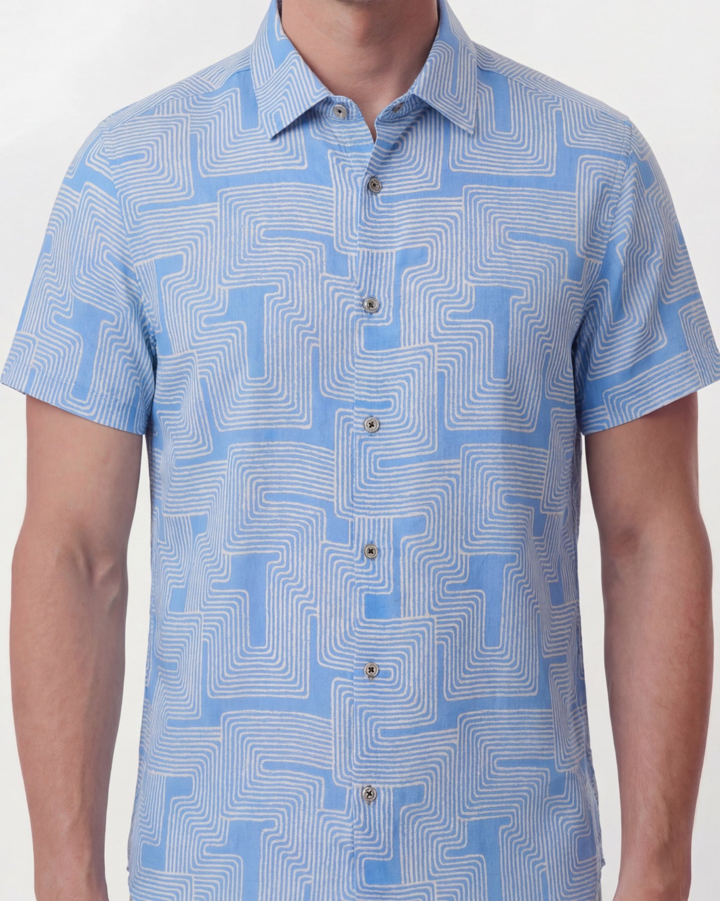 LANDON INTER TWINE BLUE MENS LINEN BUTTON-UP SHIRT