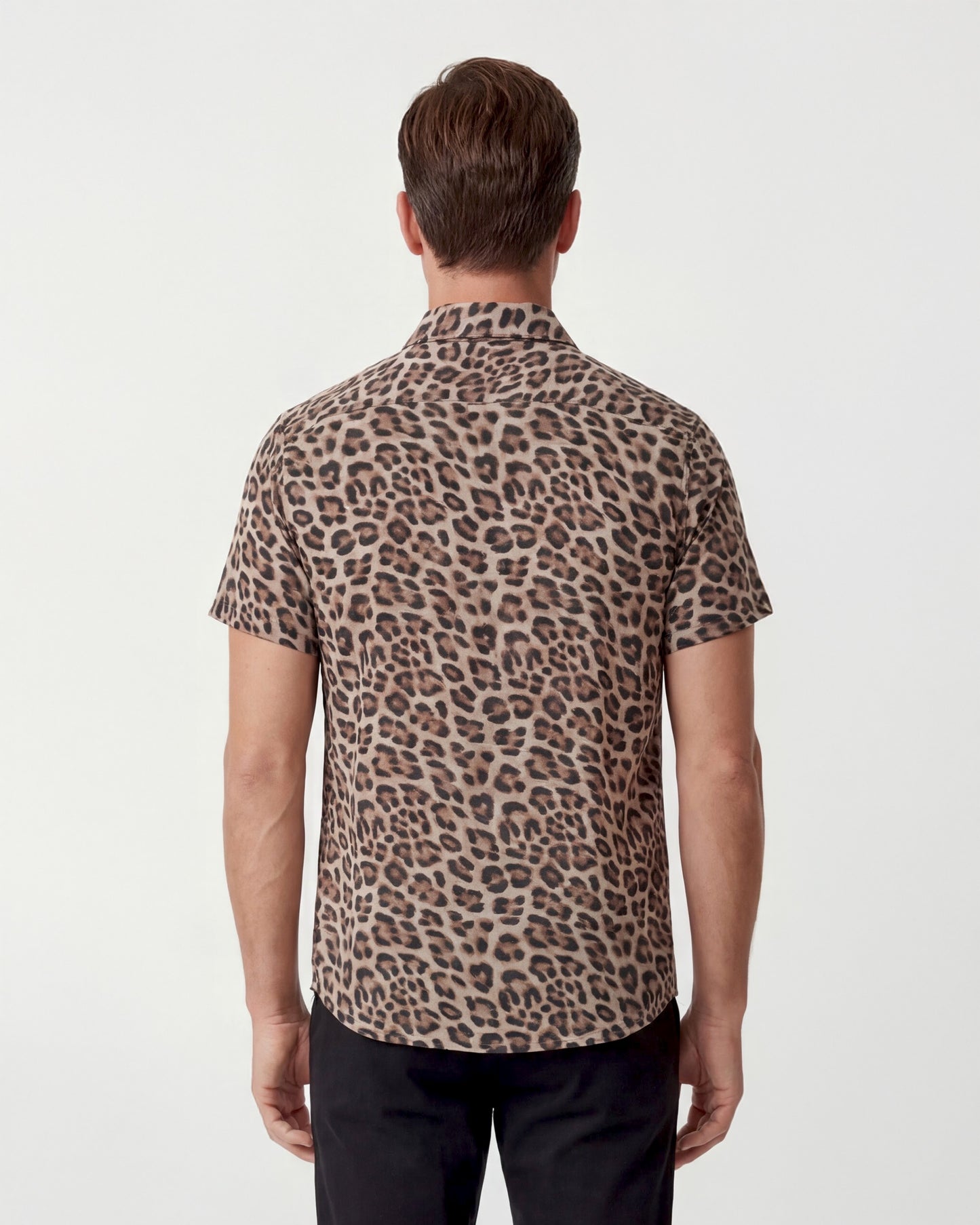 LANDON LEOPARD BROWN MENS LINEN SHIRT