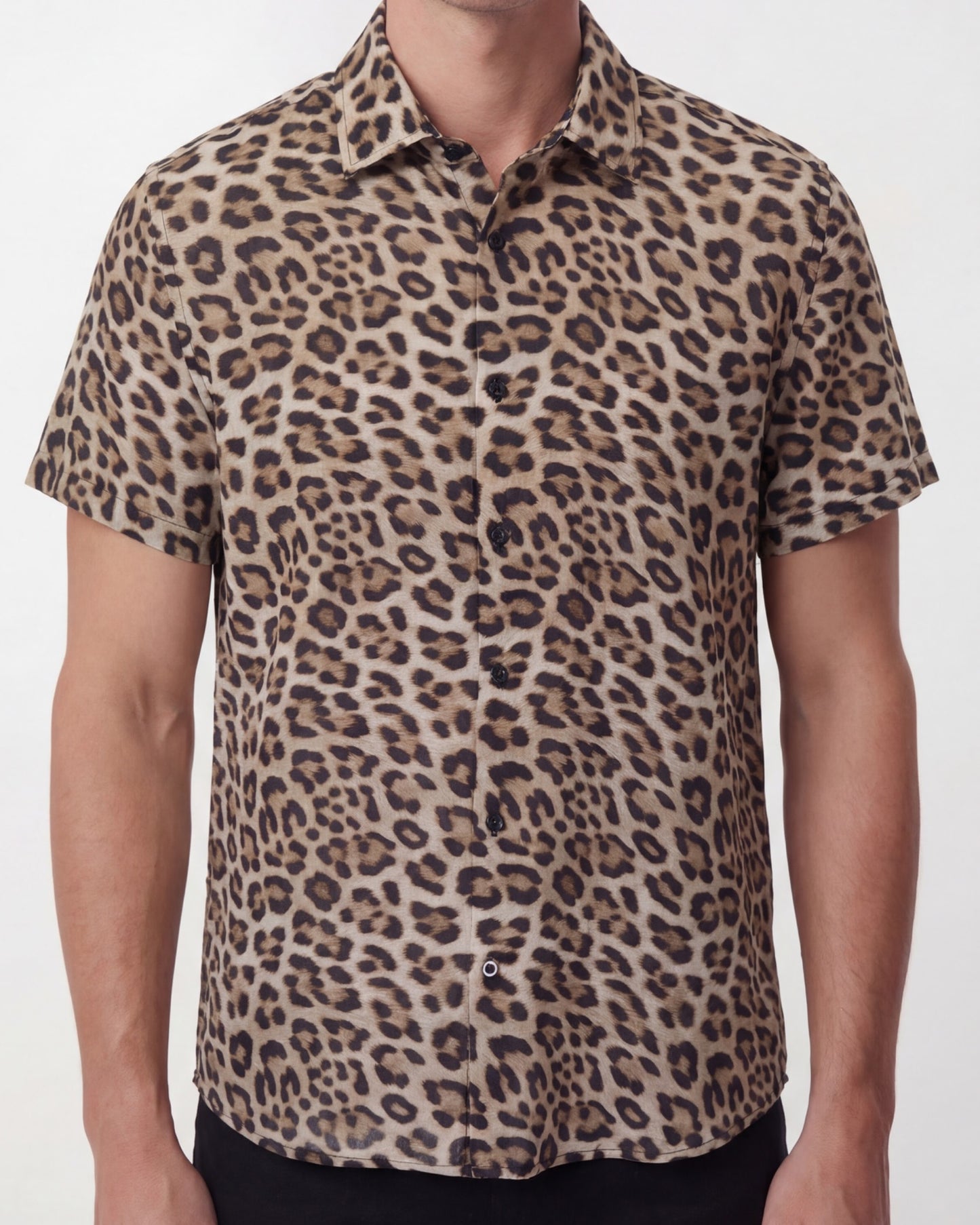 LANDON LEOPARD BROWN MENS LINEN SHIRT