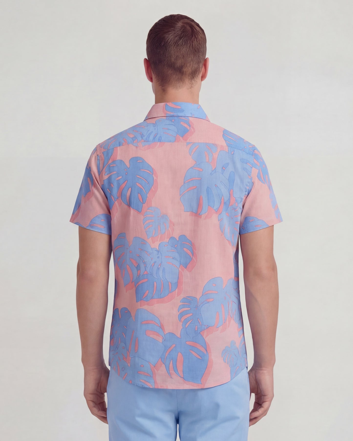 LANDON MONSTERA FLORAL CORAL MENS LINEN SHIRT