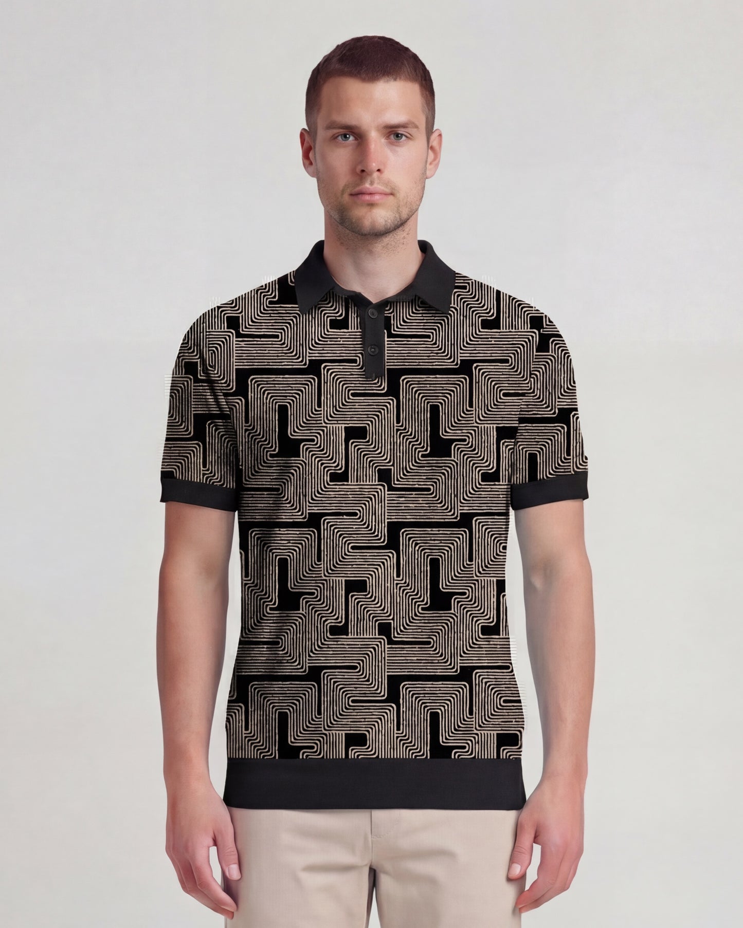 PILGRIM INTER TWINE BLACK MENS MERINO SILK CASHMERE POLO