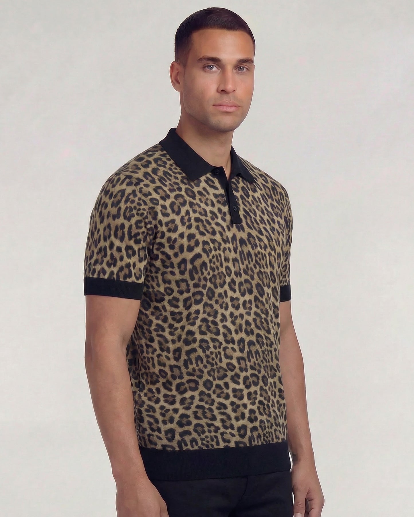 PILGRIM LEOPARD BROWN MENS MERINO SILK CASHMERE POLO