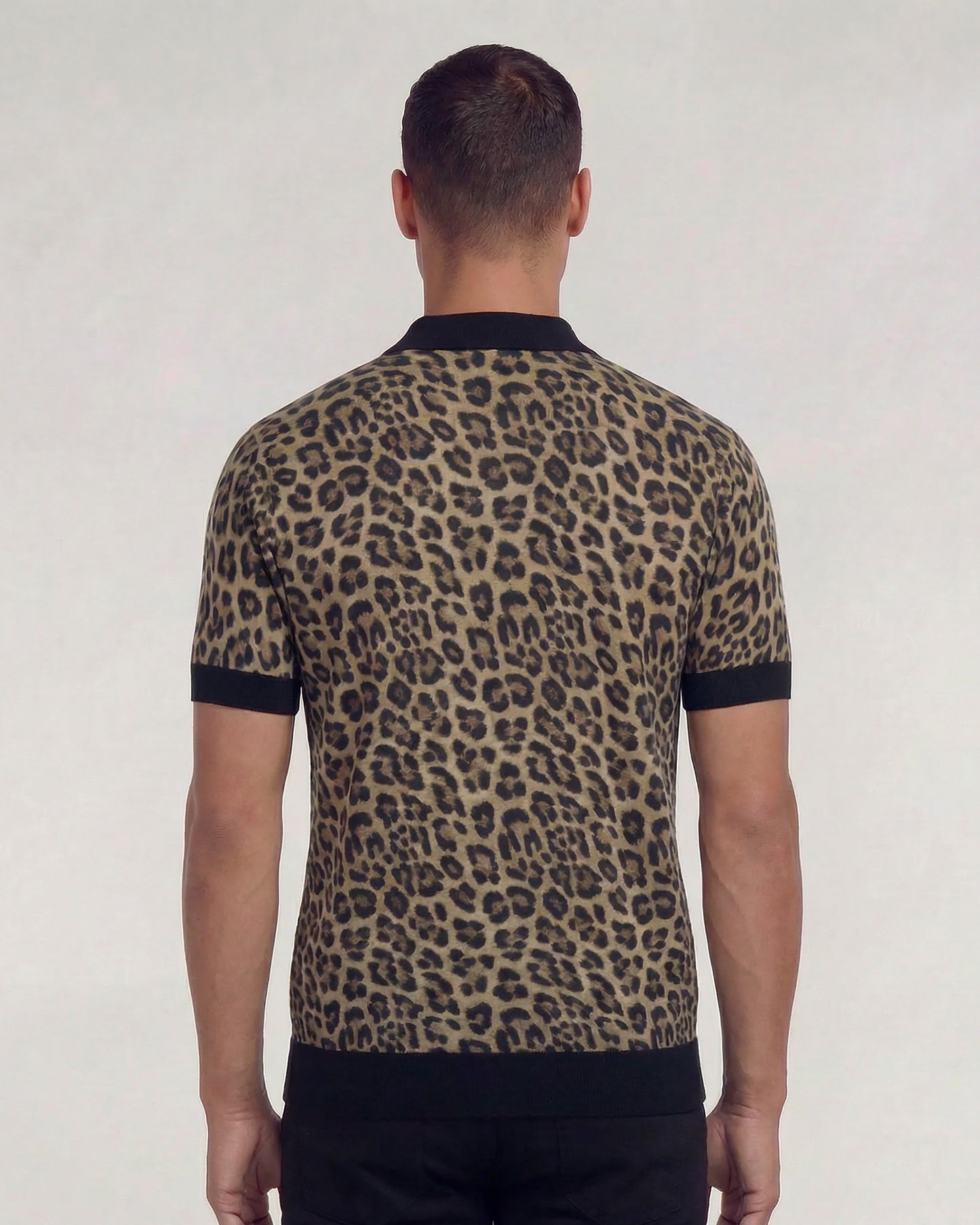 PILGRIM LEOPARD BROWN MENS MERINO SILK CASHMERE POLO