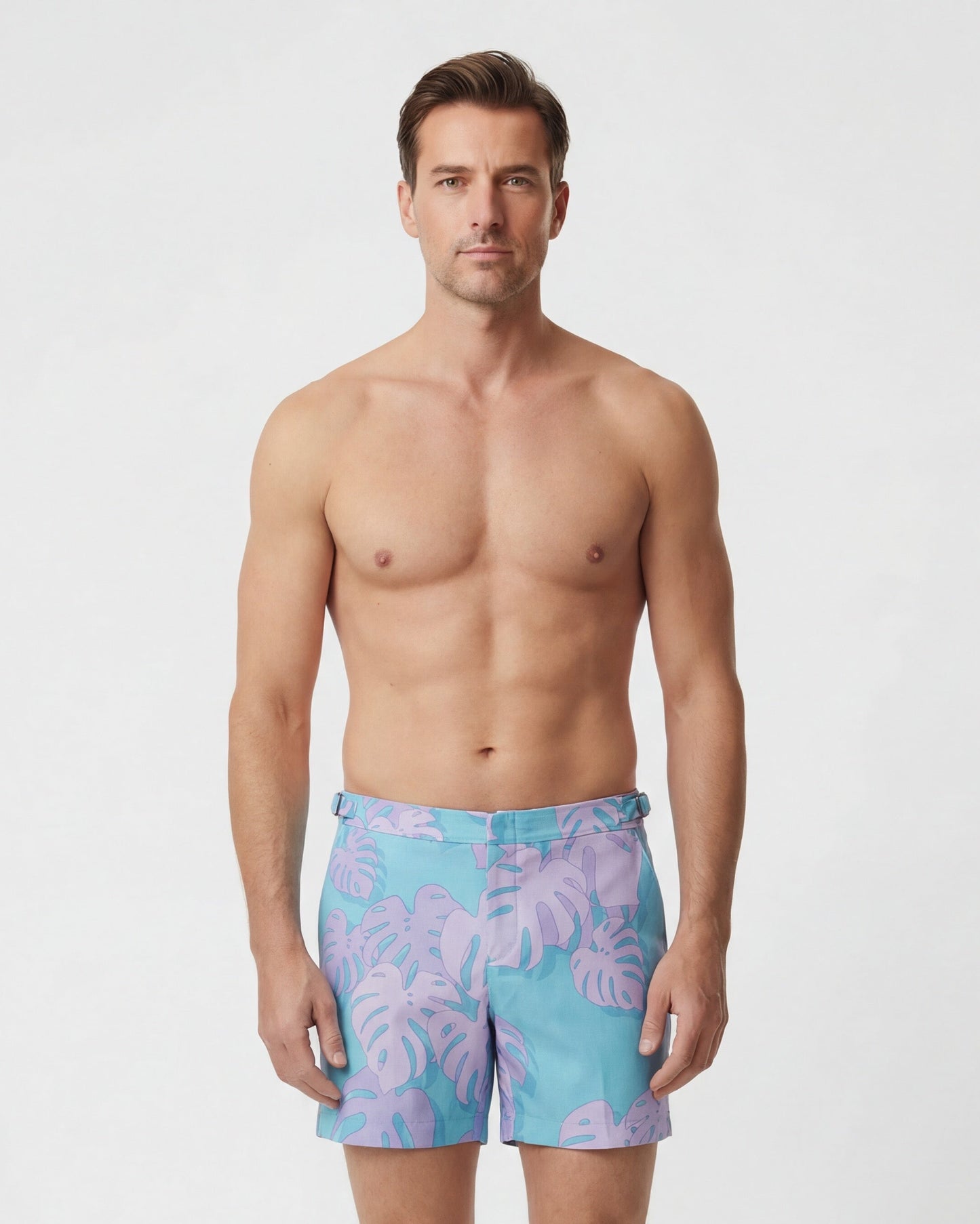 POOL MONSTERA FLORAL TEAL MENS TAILORED SWIM SHORT