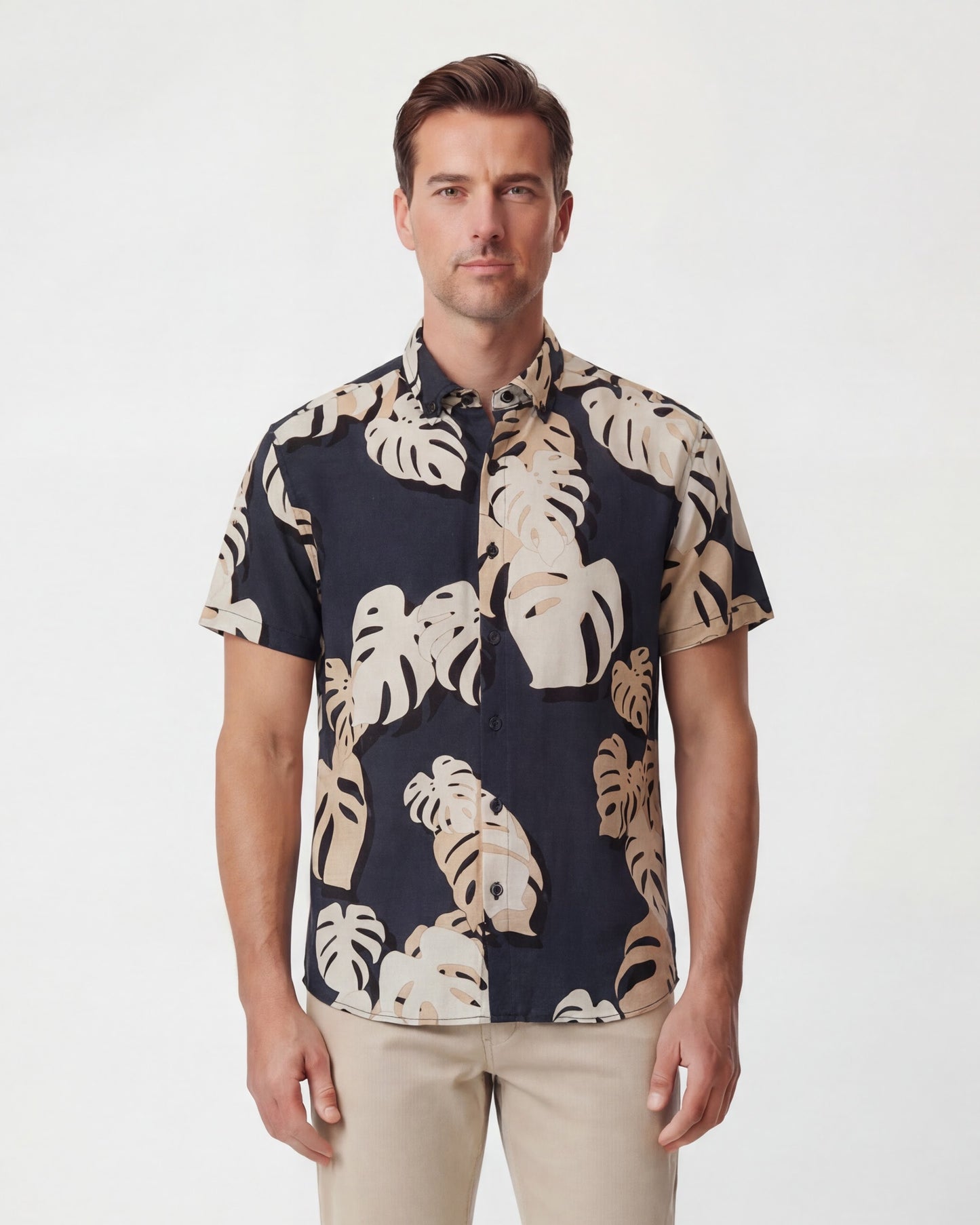TOBIAS MONSTERA FLORAL SMOKE MENS MERINO WOOL BUTTON-UP SHIRT