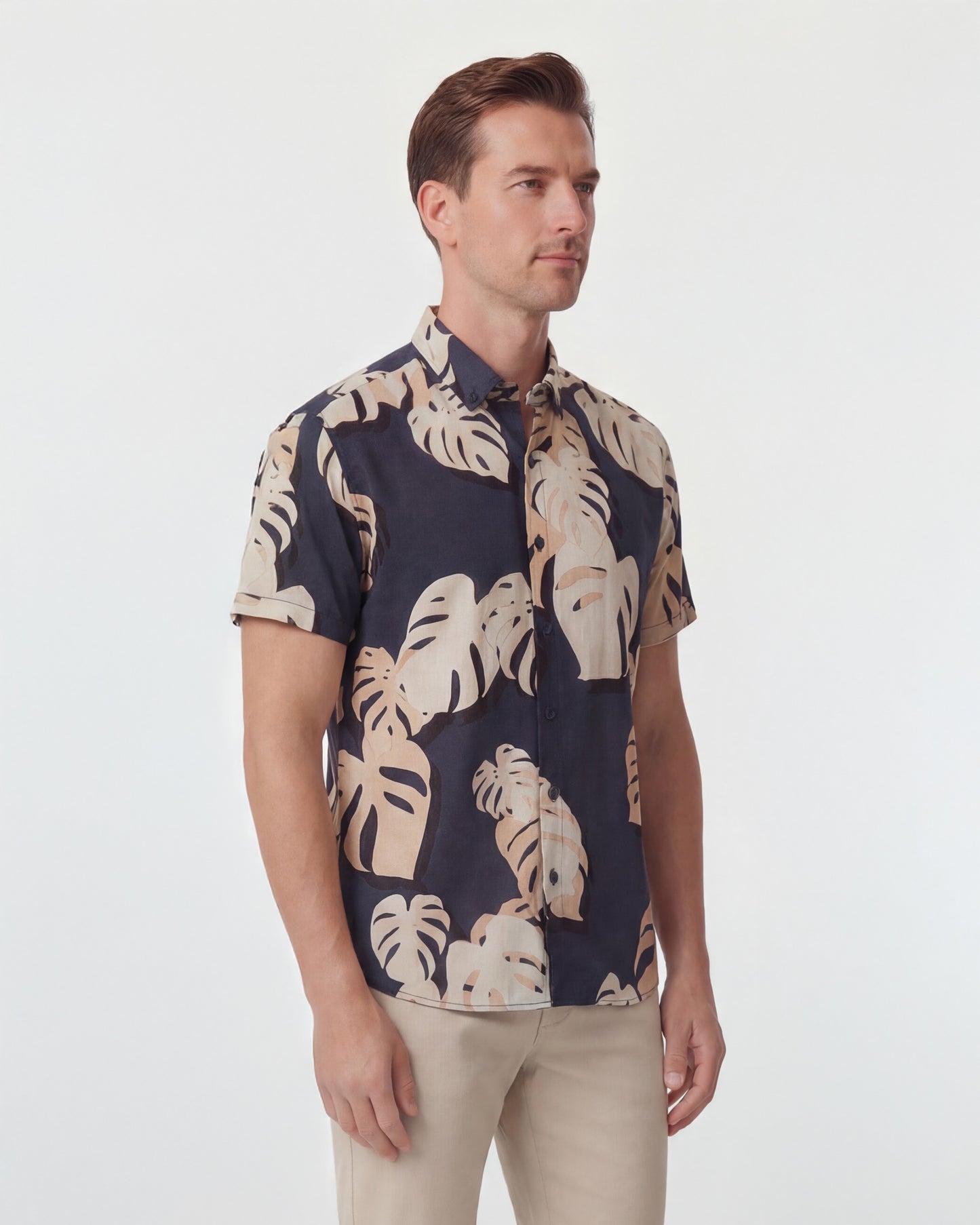 TOBIAS MONSTERA FLORAL SMOKE MENS MERINO WOOL BUTTON-UP SHIRT