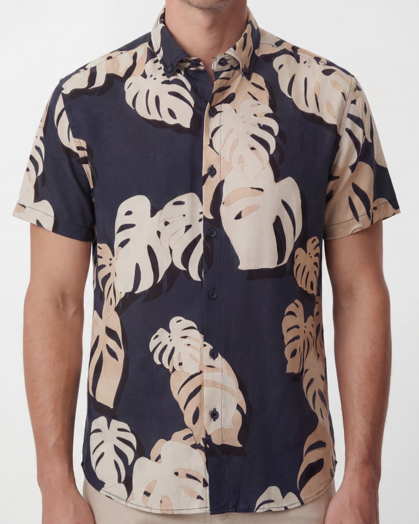 TOBIAS MONSTERA FLORAL SMOKE MENS MERINO WOOL BUTTON-UP SHIRT