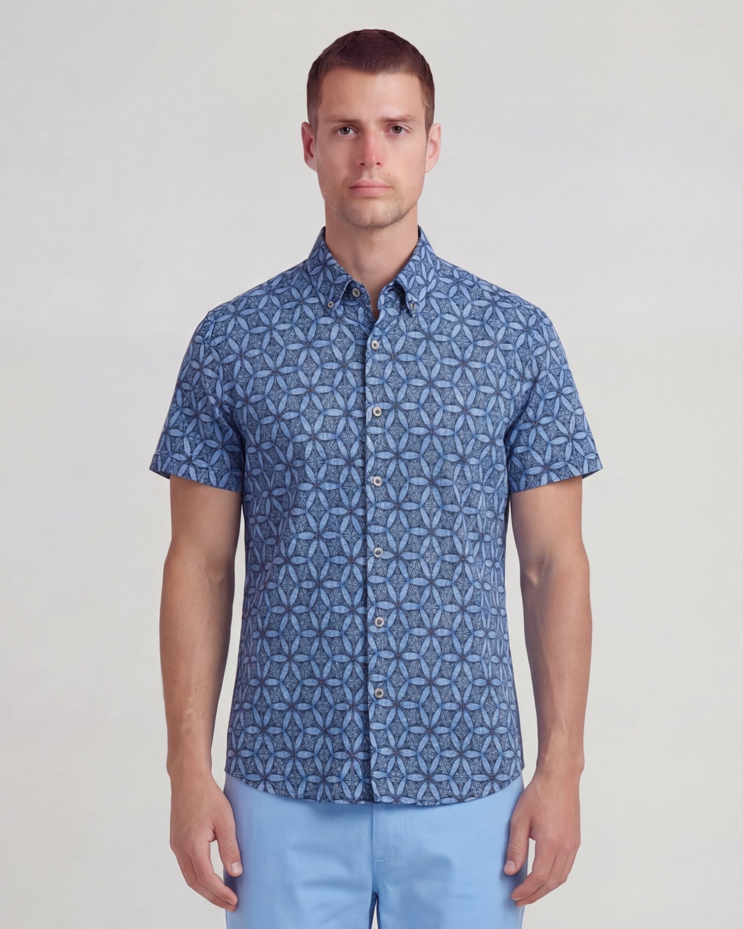 TOBIAS TRIBAL BLUE MENS MERINO WOOL BUTTON-UP SHIRT