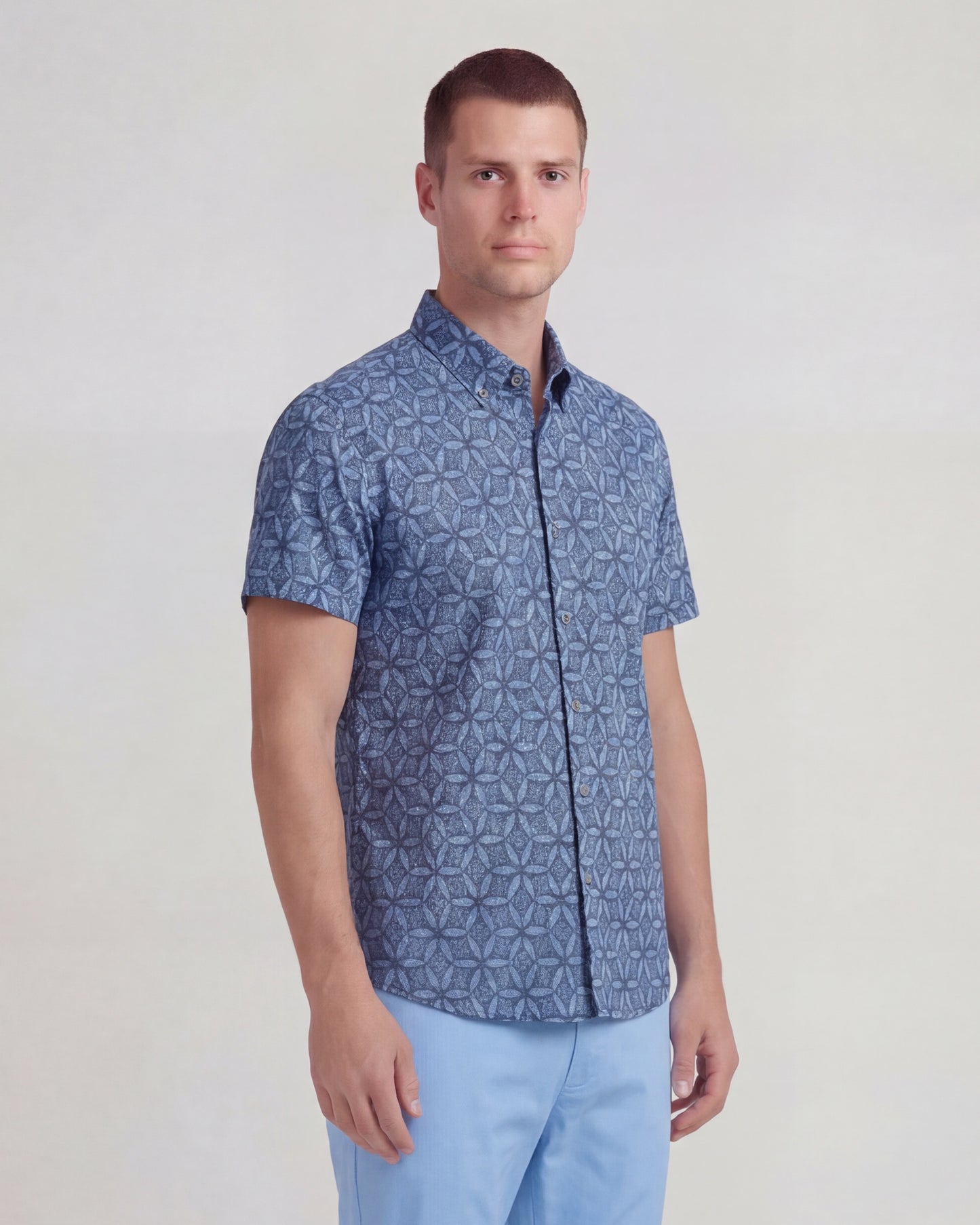 TOBIAS TRIBAL BLUE MENS MERINO WOOL BUTTON-UP SHIRT