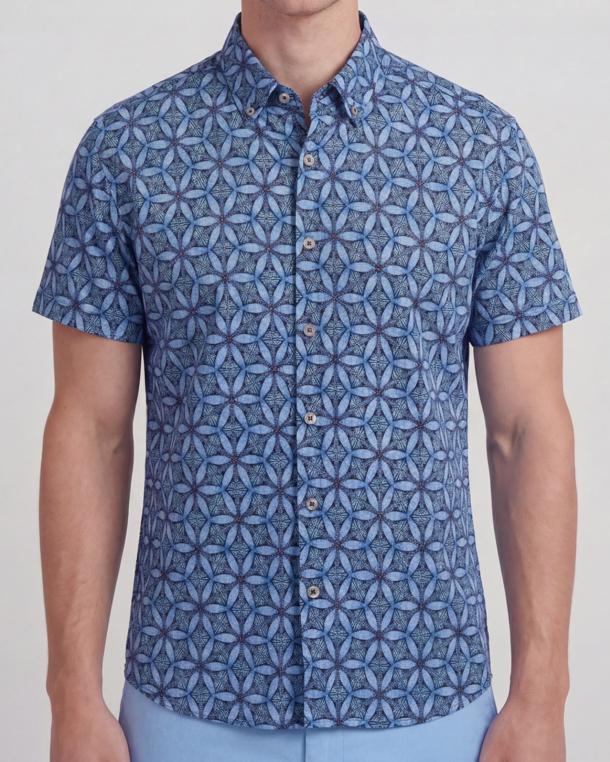 TOBIAS TRIBAL BLUE MENS MERINO WOOL BUTTON-UP SHIRT