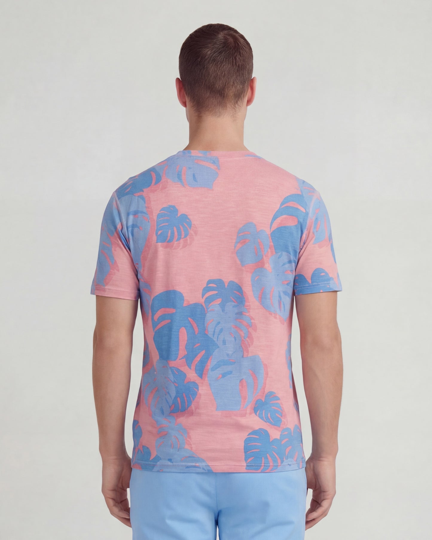 VICTOR MONSTERA FLORAL CORAL MENS WOOL VNECK TEE