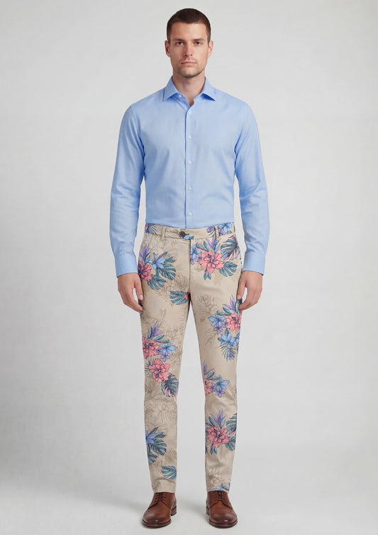 JACK EXOTIC FLORAL NEUTRAL MENS FLAT FRONT PANT