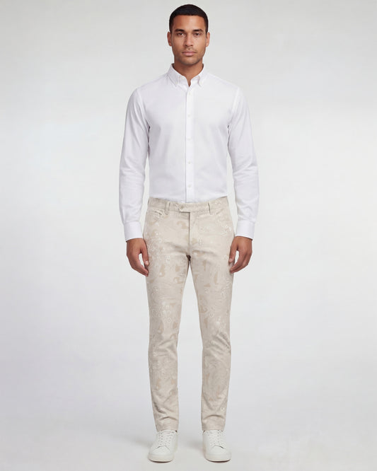 JACK PAISLEY EXPLOSION IVORY MENS FLAT FRONT PANT
