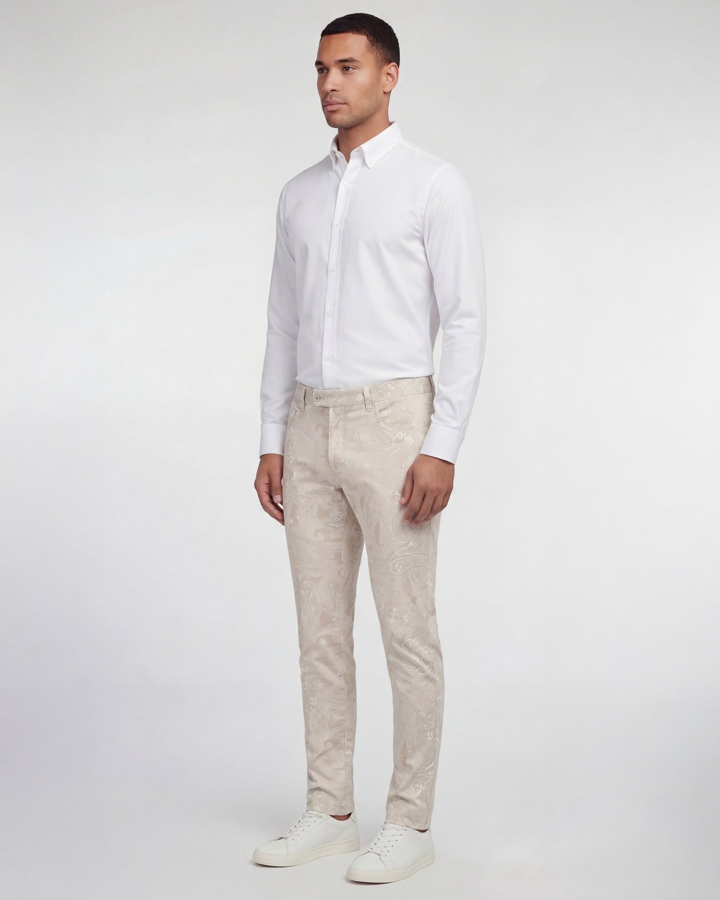 JACK PAISLEY EXPLOSION IVORY MENS FLAT FRONT PANT