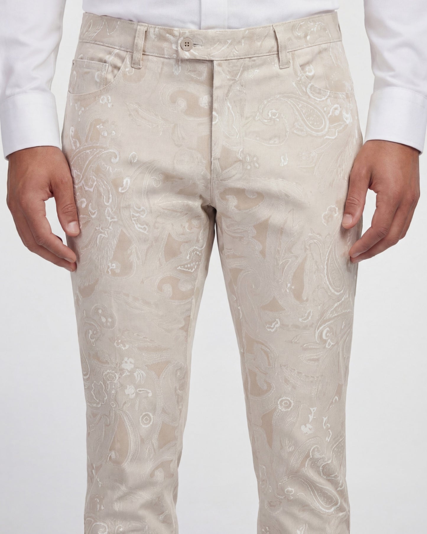 JACK PAISLEY EXPLOSION IVORY MENS FLAT FRONT PANT