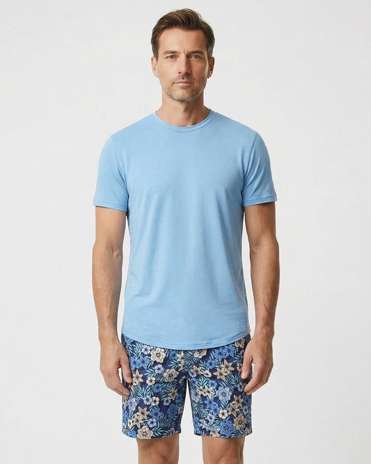 JOHN TROPICAL MIX NAVY MENS FLAT FRONT SHORT
