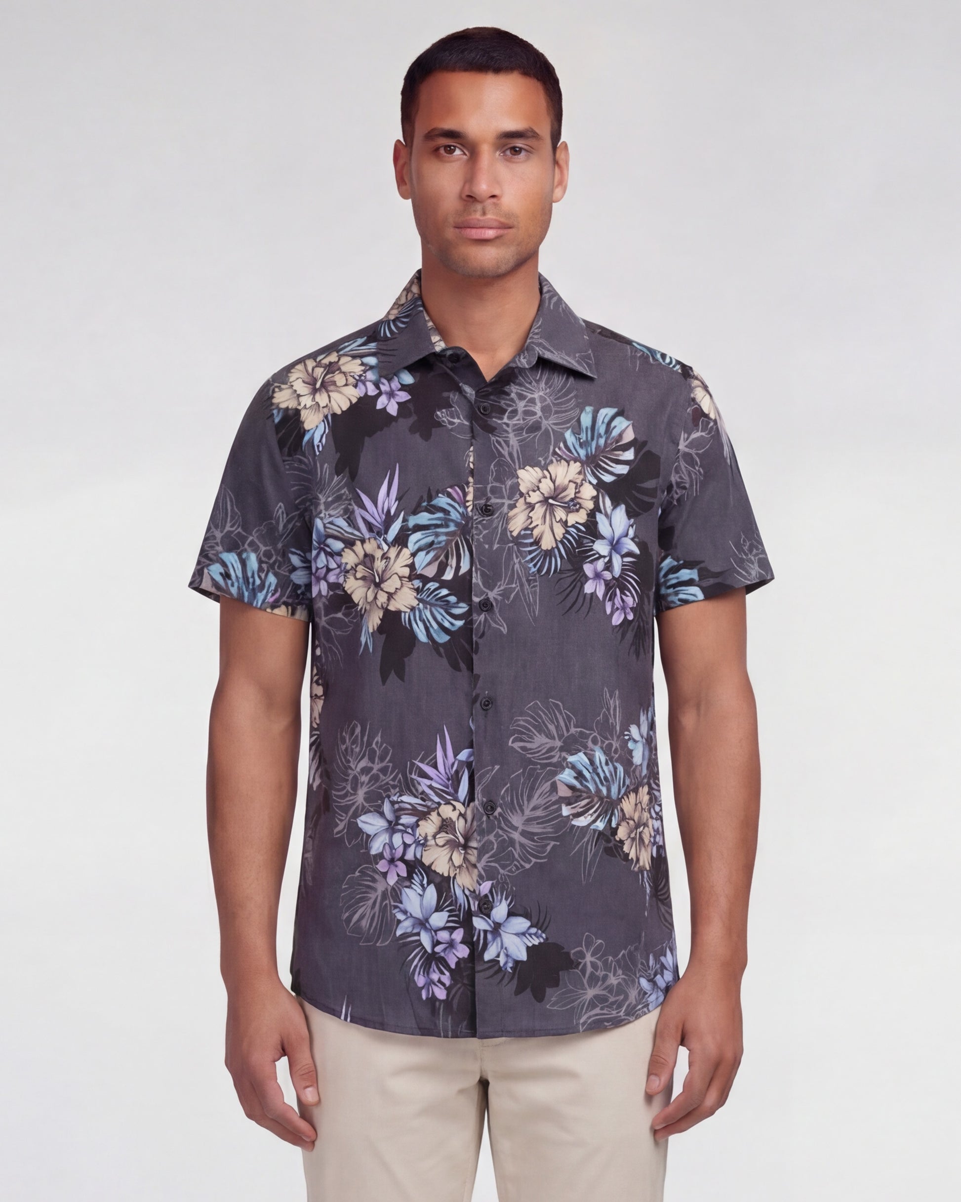 men's floral short sleeve dress shirts Mens White Floral Short Sleeve Silk Shirt
