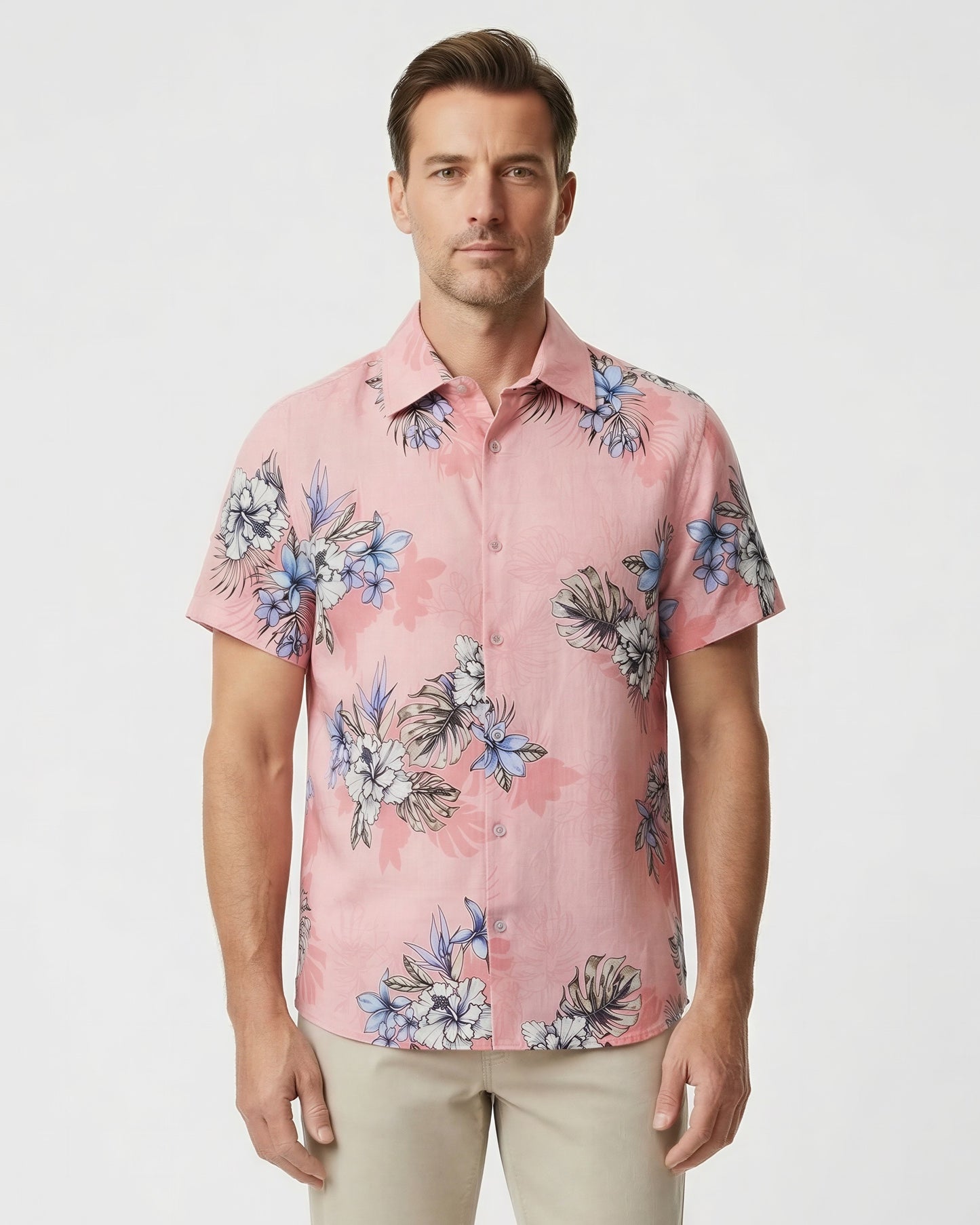 LOIC EXOTIC FLORAL CORAL MENS LINEN PRINTED SHIRT
