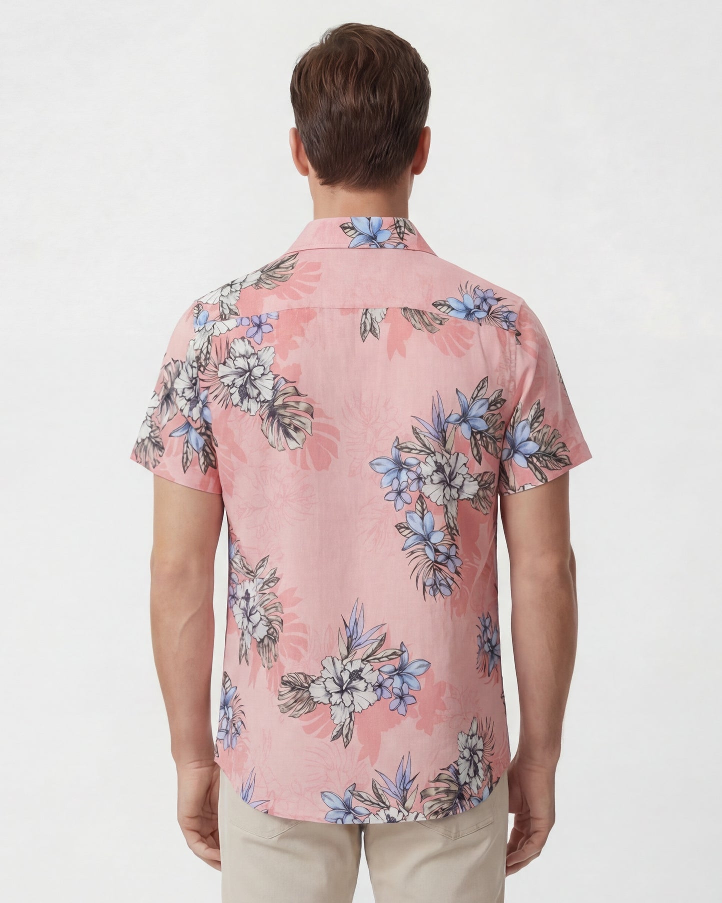 LOIC EXOTIC FLORAL CORAL MENS LINEN PRINTED SHIRT