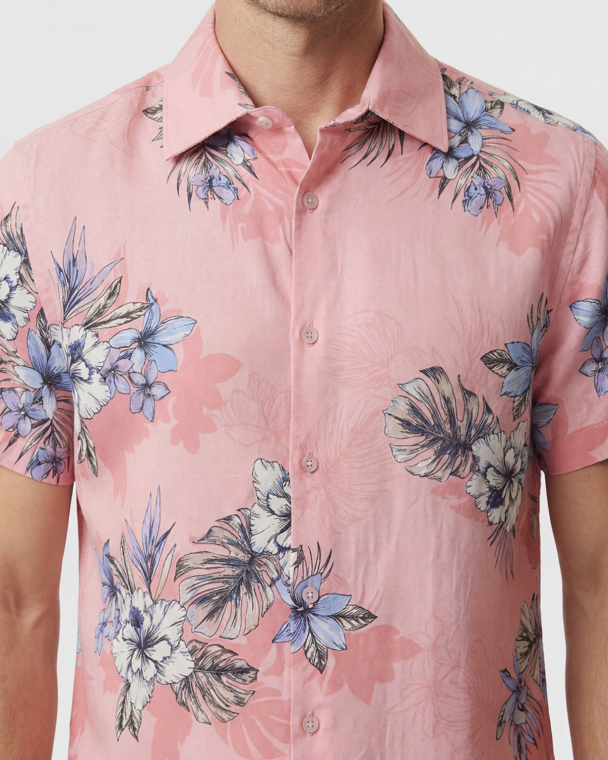 LOIC EXOTIC FLORAL CORAL MENS LINEN PRINTED SHIRT