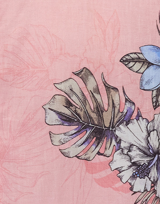 LOIC EXOTIC FLORAL CORAL MENS LINEN PRINTED SHIRT