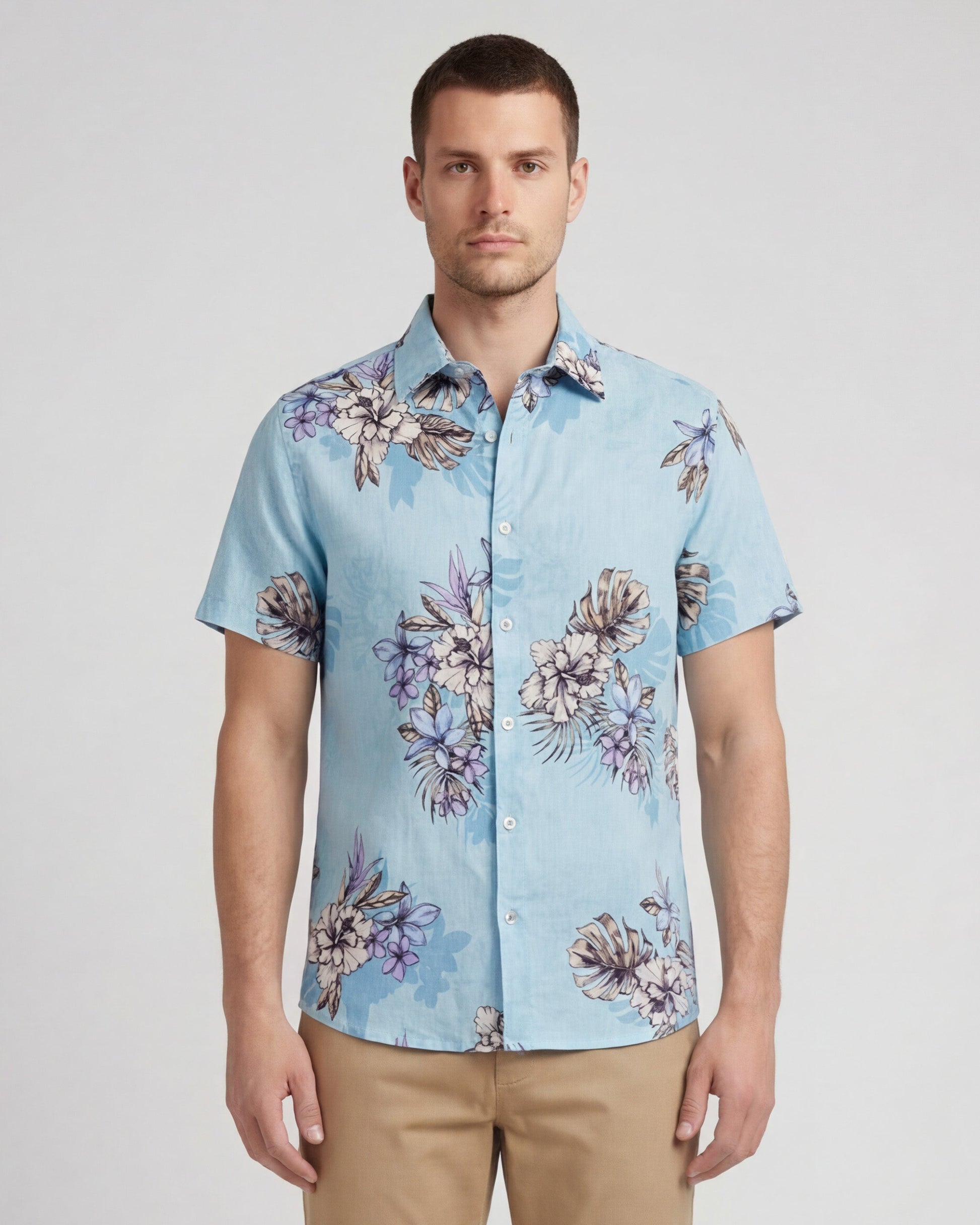 LOIC EXOTIC FLORAL TEAL MENS Linen Printed SHIRT, LOIC EXOTIC FLORAL TEAL / EU XXXL/US XXL
