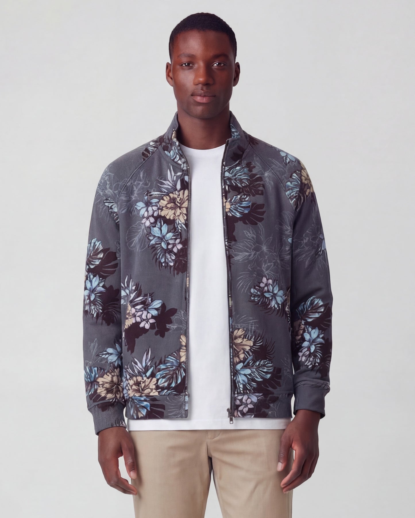 NEVILLE EXOTIC FLORAL BLACK MENS PRINTED ZIP JACKET
