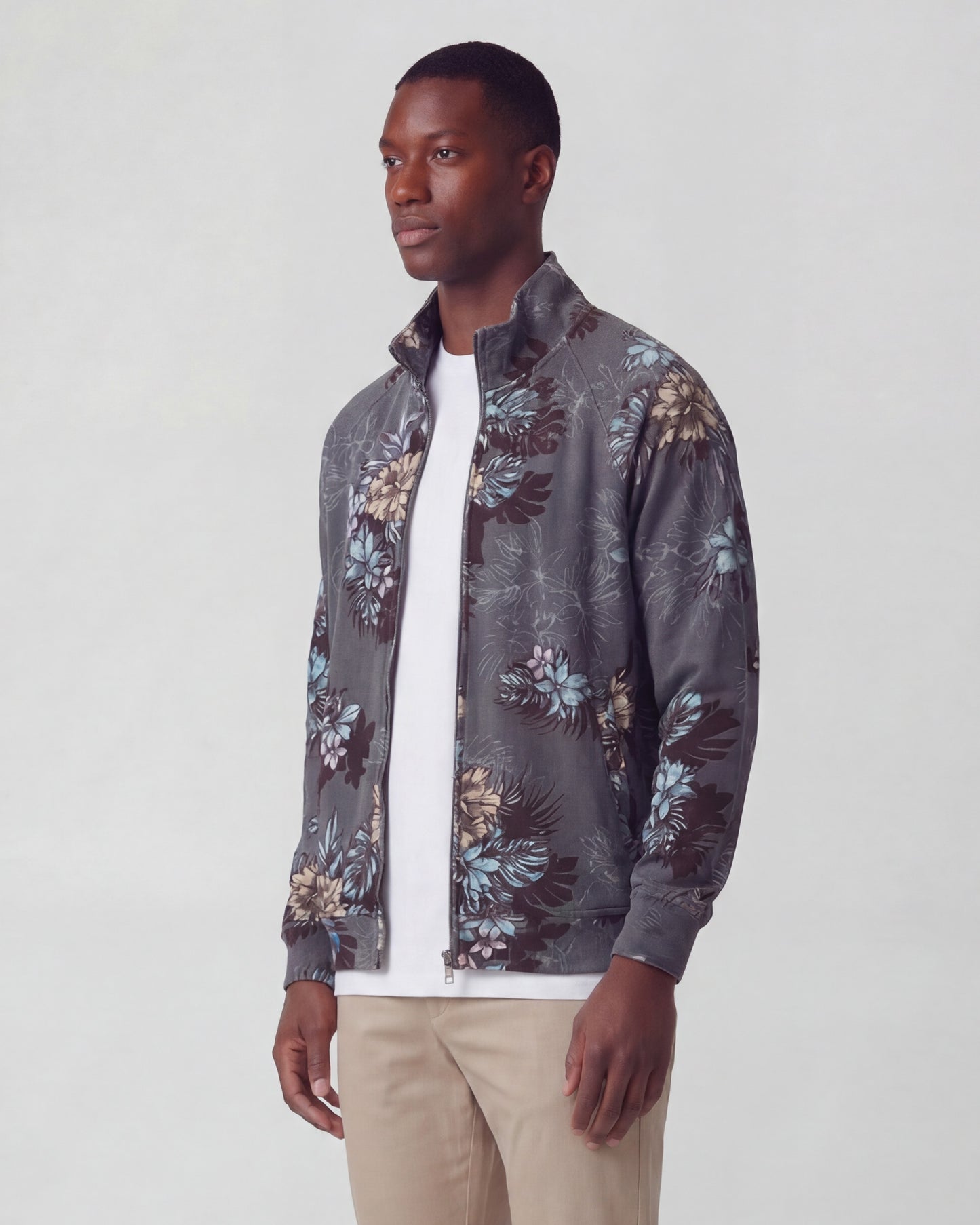 NEVILLE EXOTIC FLORAL BLACK MENS PRINTED ZIP JACKET