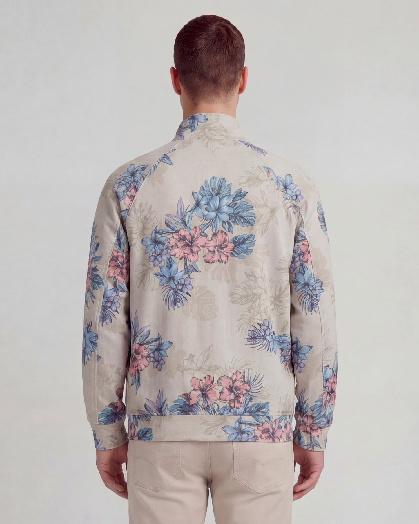 NEVILLE EXOTIC FLORAL NEUTRAL MENS PRINTED ZIP JACKET