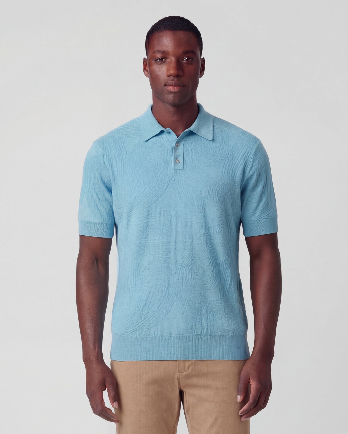 PETERSON TEAL MENS JACQUARD LINEN COTTON POLO