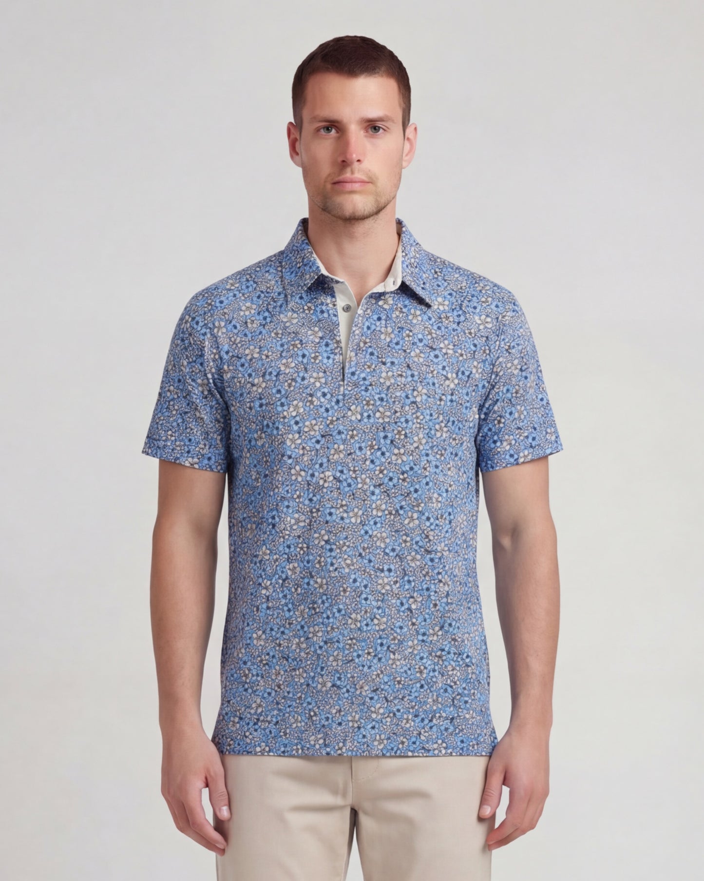 PIETRO FLORAL FIELD BLUE MENS KNIT POLO