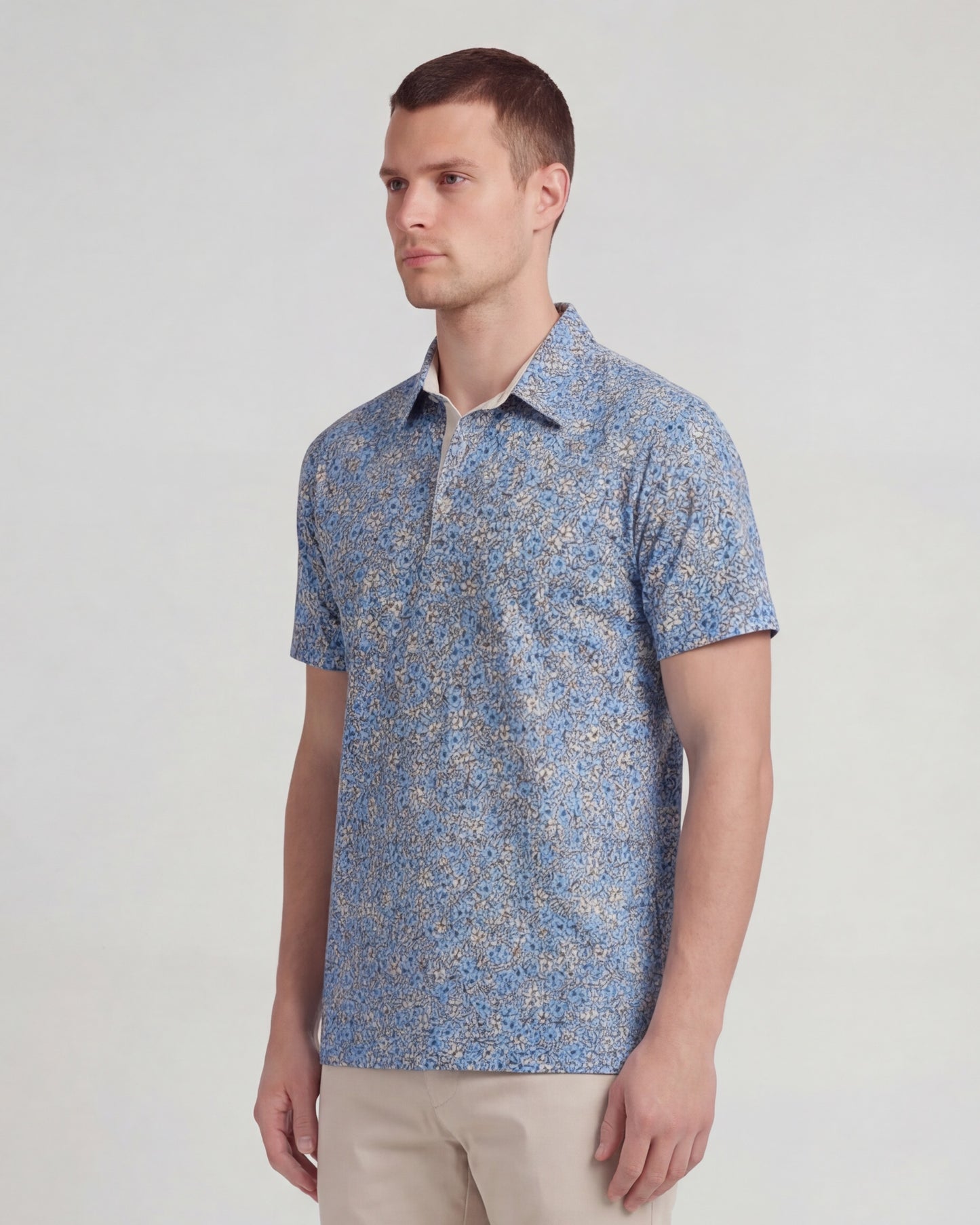 PIETRO FLORAL FIELD BLUE MENS KNIT POLO