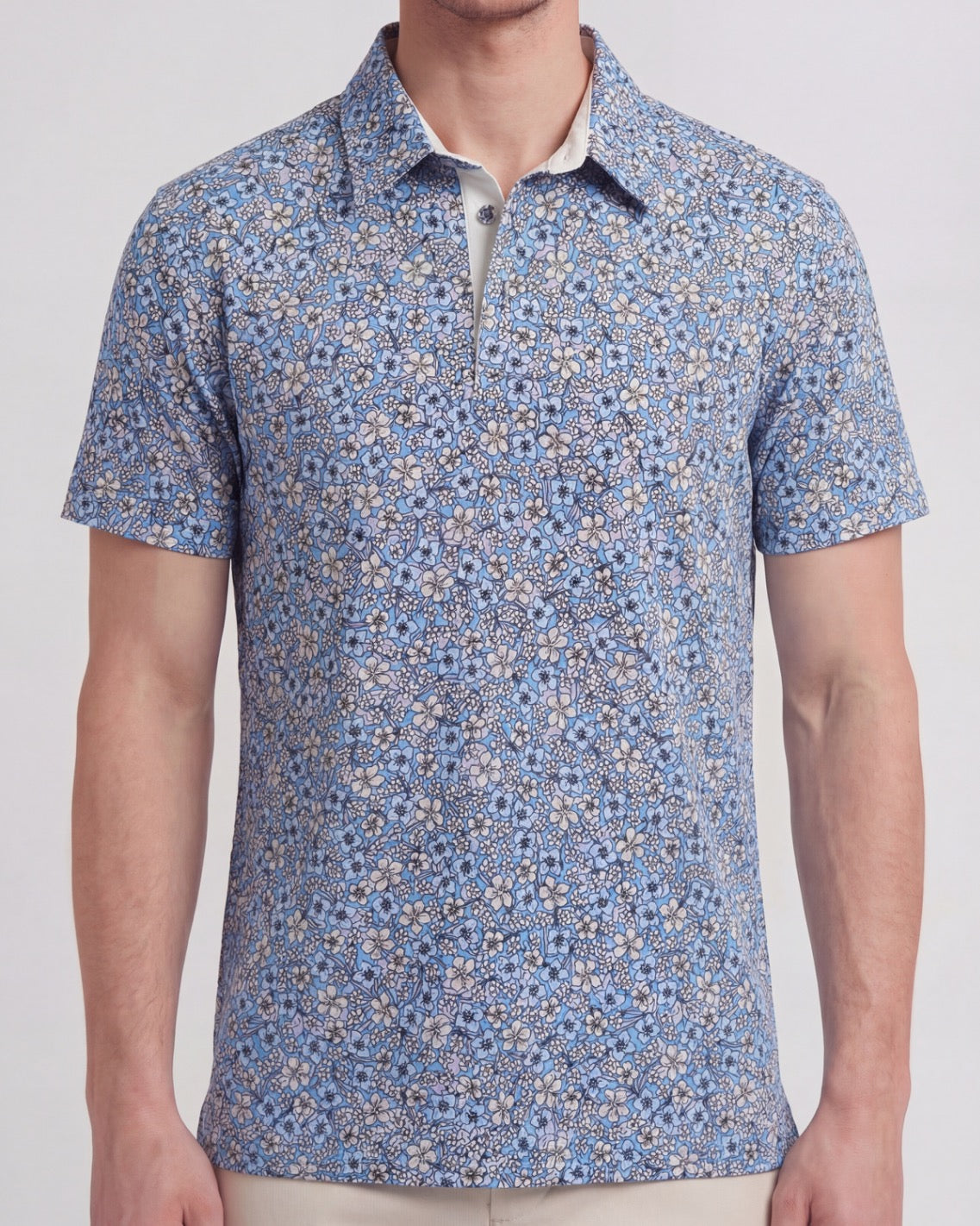 PIETRO FLORAL FIELD BLUE MENS KNIT POLO