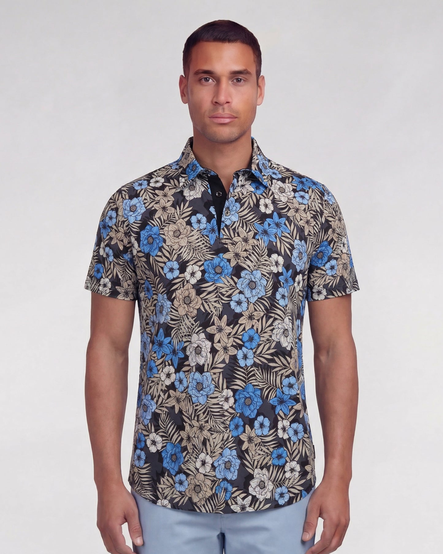 PIETRO TROPICAL MIX BLACK MENS KNIT POLO