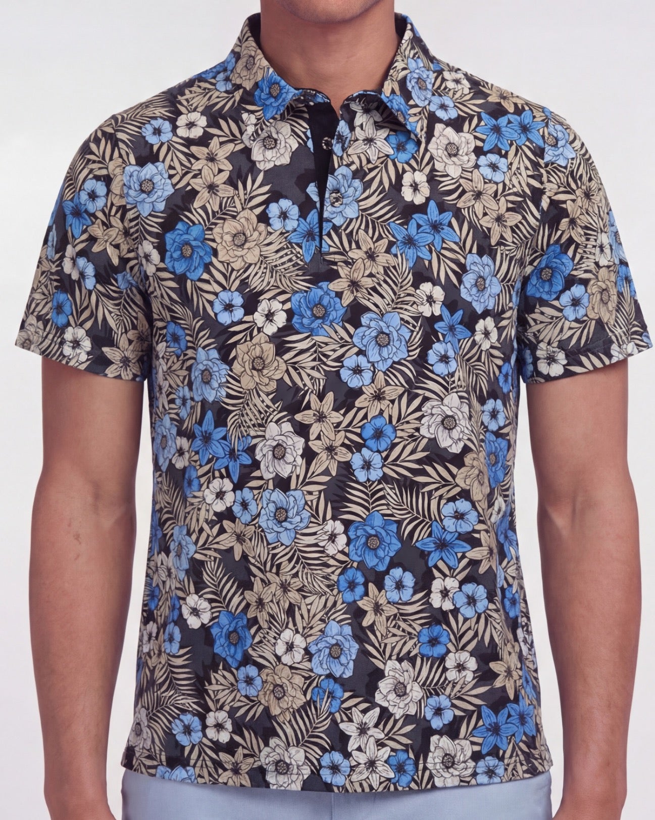 PIETRO TROPICAL MIX BLACK MENS KNIT POLO