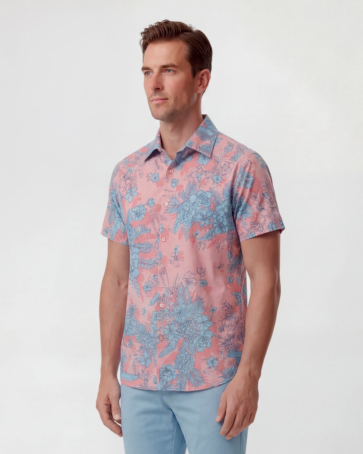 SCOTT MONO FLORAL CORAL MENS PRINTED SHIRT