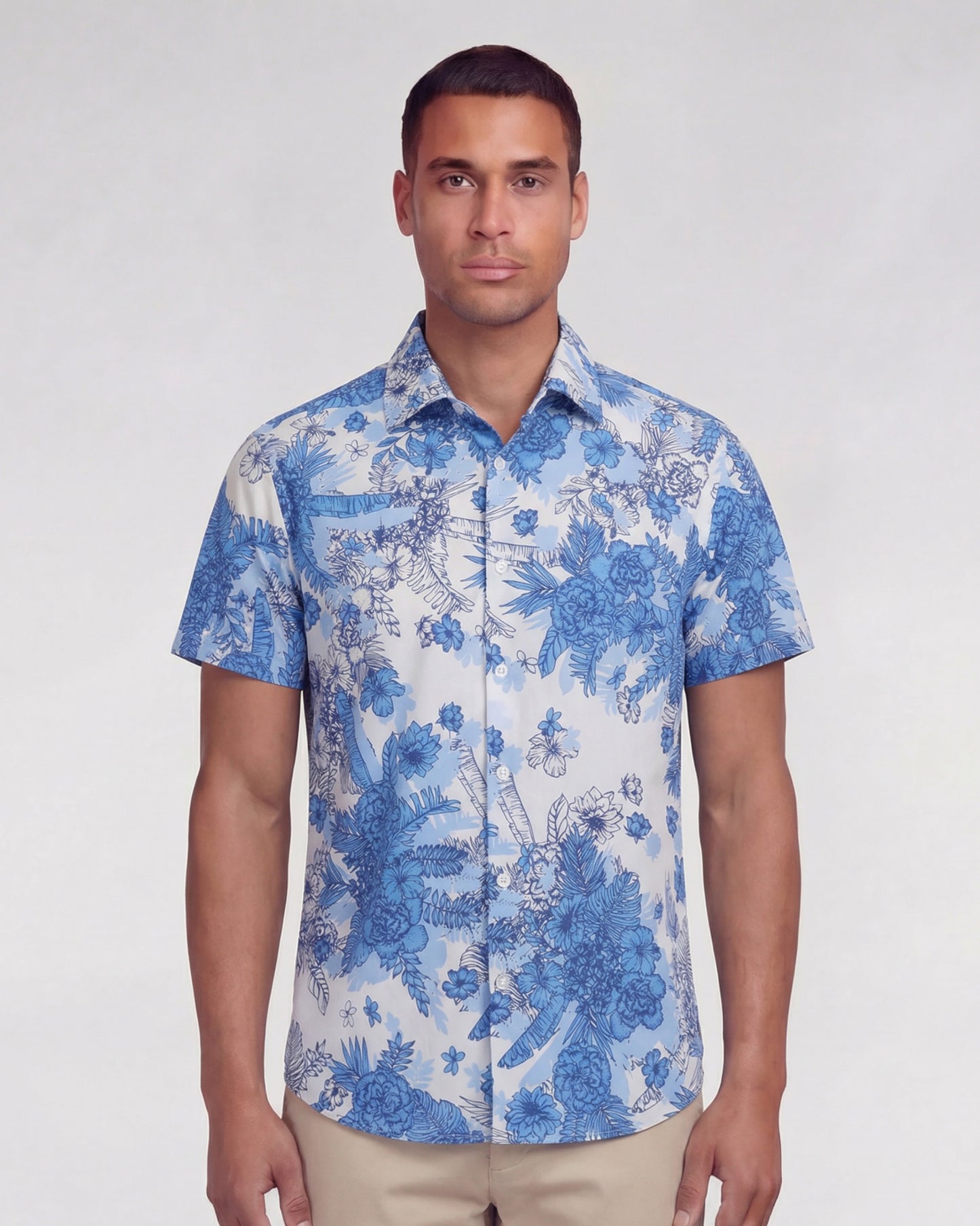 SCOTT MONO FLORAL WHITE MENS PRINTED BUTTON UP SHIRT