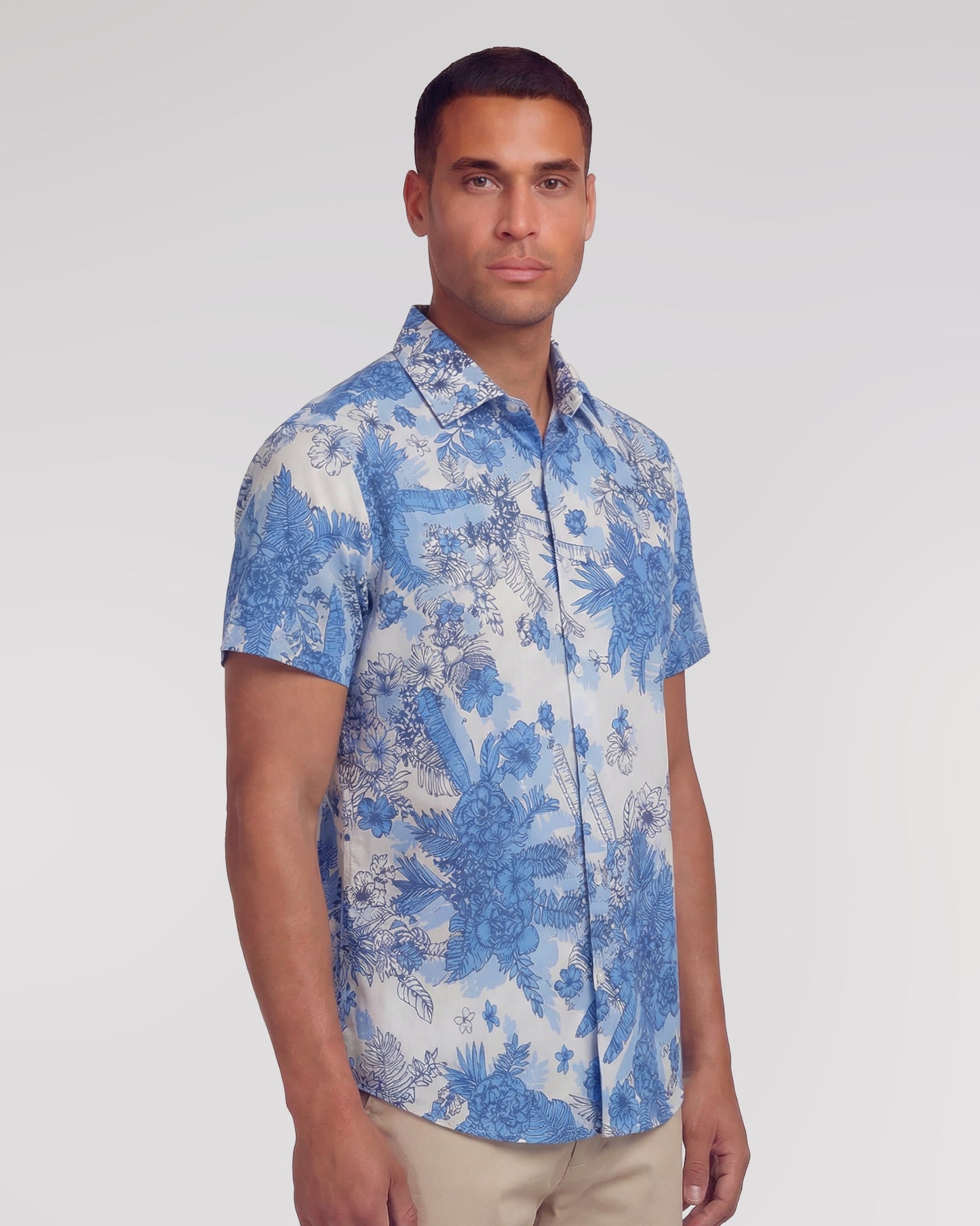 SCOTT MONO FLORAL WHITE MENS PRINTED BUTTON UP SHIRT