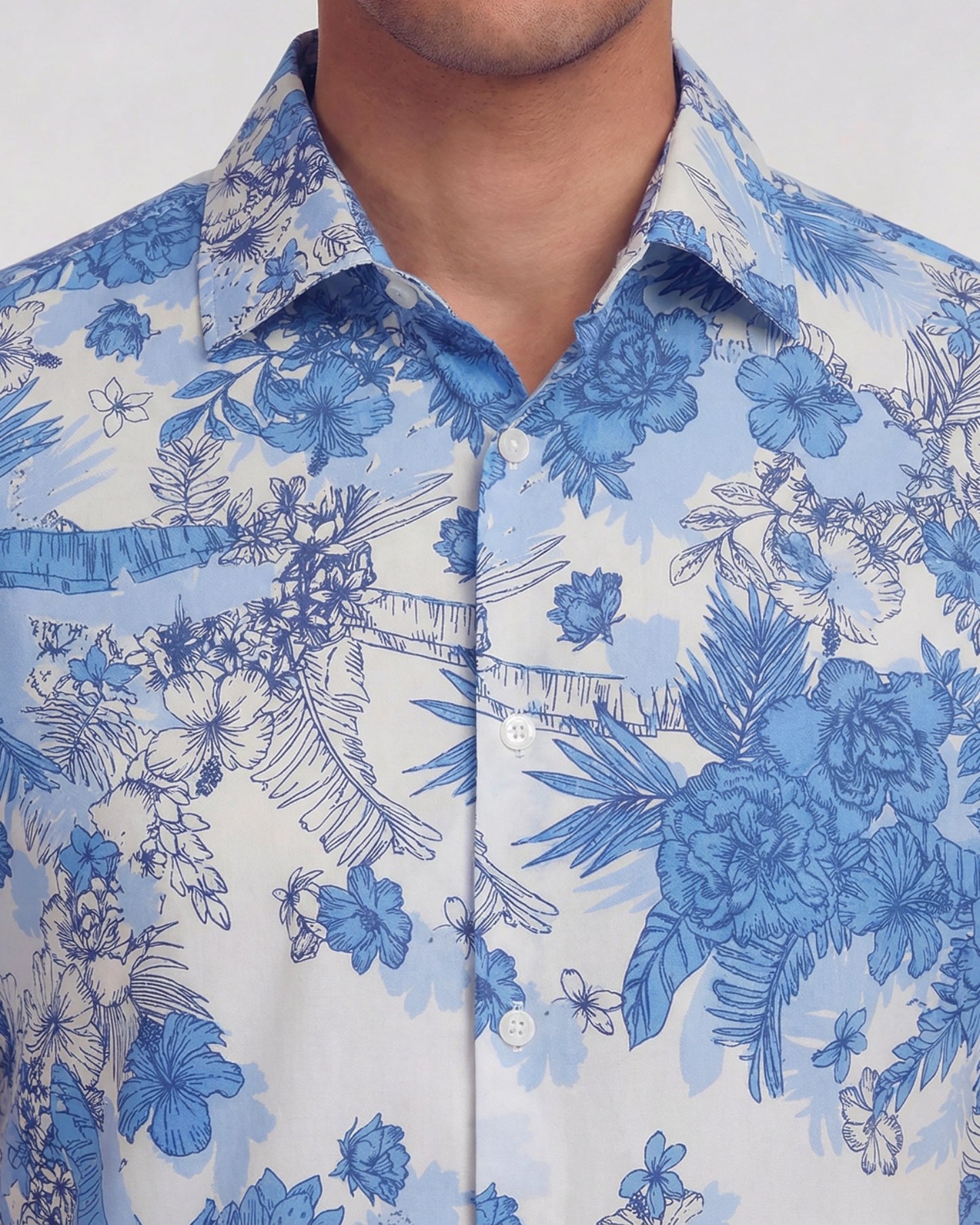 SCOTT MONO FLORAL WHITE MENS PRINTED BUTTON UP SHIRT