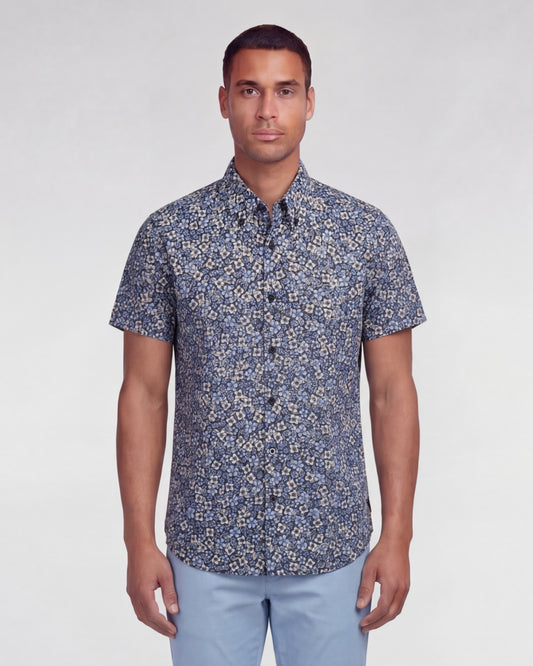TIM FLORAL FIELD BLACK MENS PRINTED SHIRT