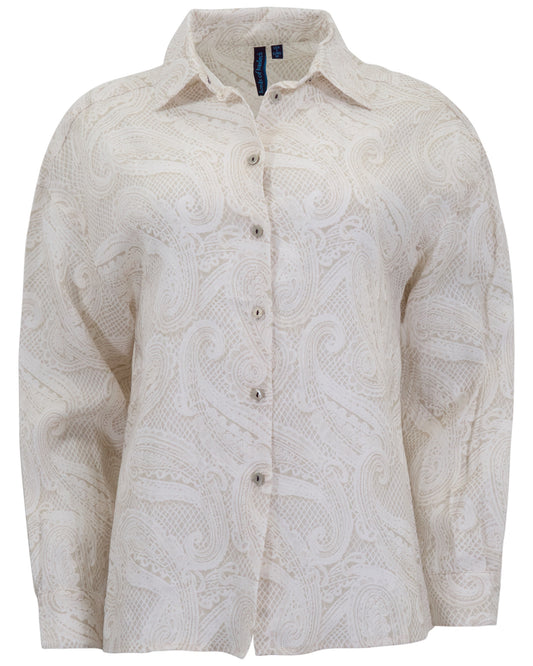 LYDIA CROCHET PAISLEY IVORY WOMENS LINEN SHIRT